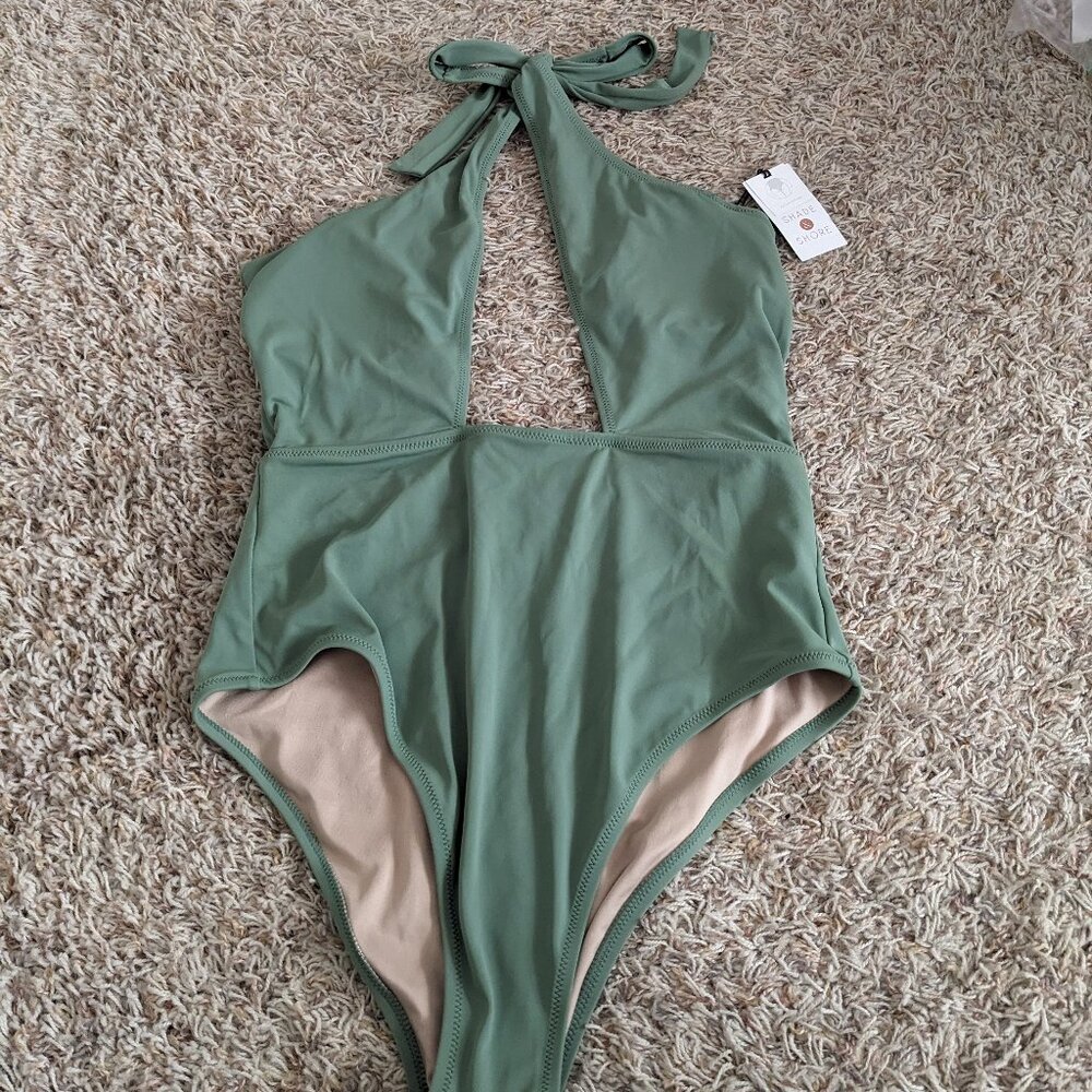 Shade & Shore NWT Deep V Tie 1 pc. Swimsuit Sz M (8-10) - Picture 1 of 5